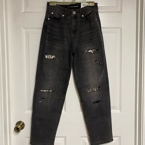 Women's Black Distressed High-Rise Jeans